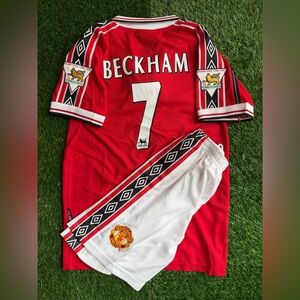 Beckham Man U retro jersey kids set